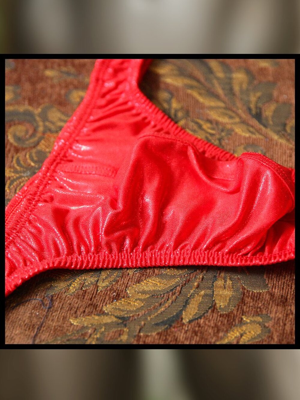 Mens Red Shiny Fabric Thong Handmade - Picture 4 of 5